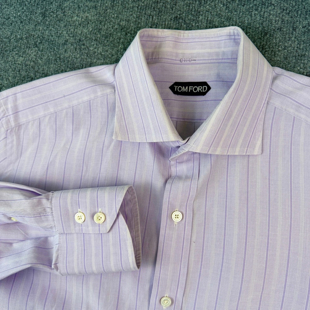 Tom Ford Shirt Mens 43/17 Large Lavender Purple Striped Long Sleeve Button Up